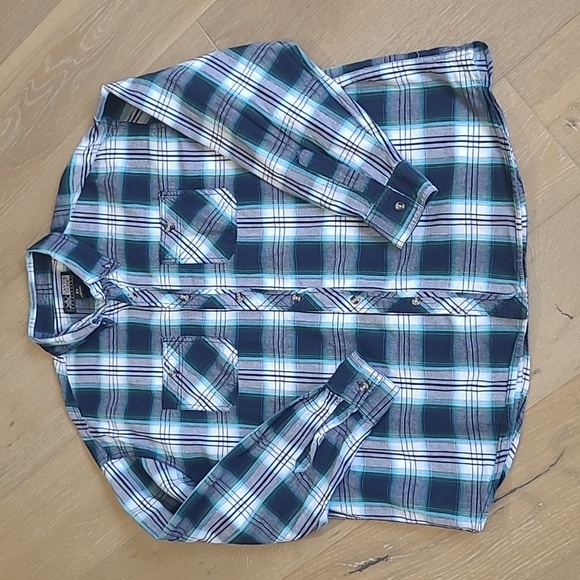 Canyon Guide Outfitter's Flannel Men's sz 2X Teal Grey Plaid Button Down Shirt - Picture 1 of 8